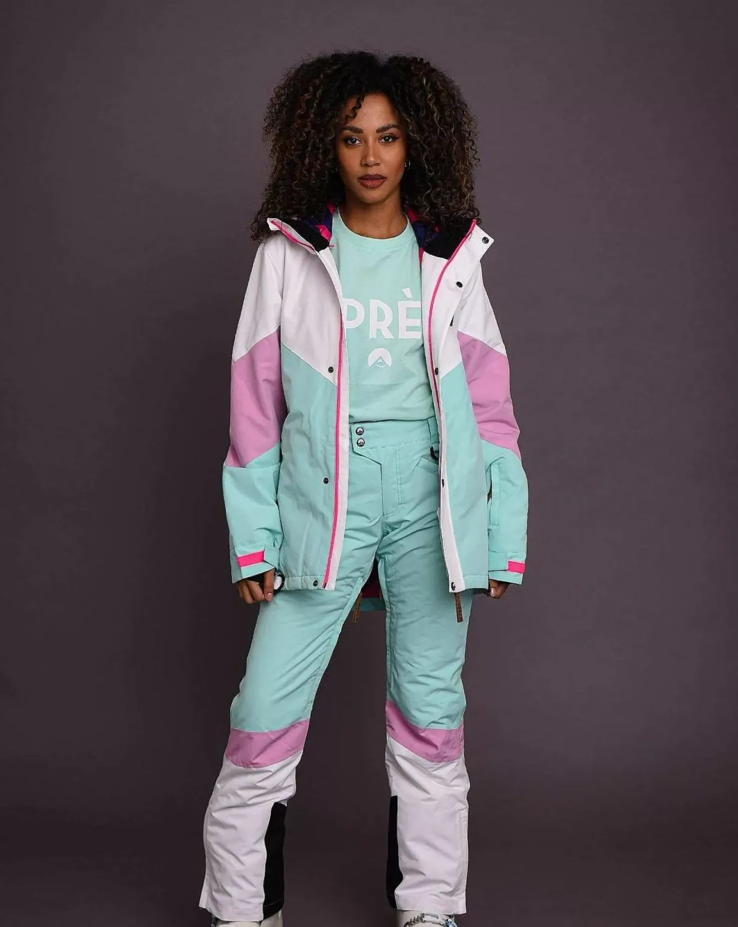 Women OOSC Snow Jackets>1080 Women'S Ski & Snowboard Jacket - Pastel Pink, White & Pastel Mint