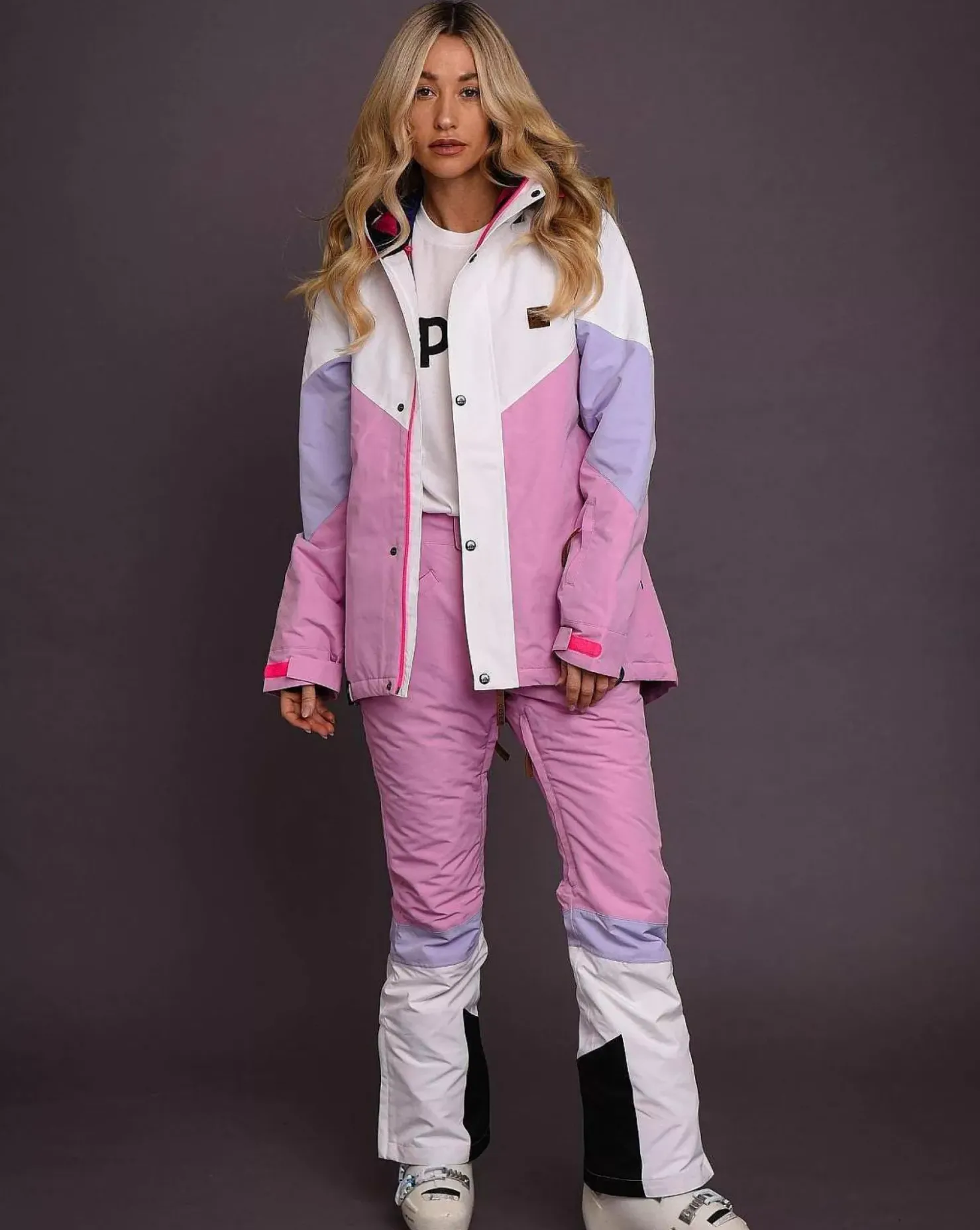 Women OOSC Snow Jackets>1080 Women'S Ski & Snowboard Jacket - Pastel Pink, White & Pastel Purple