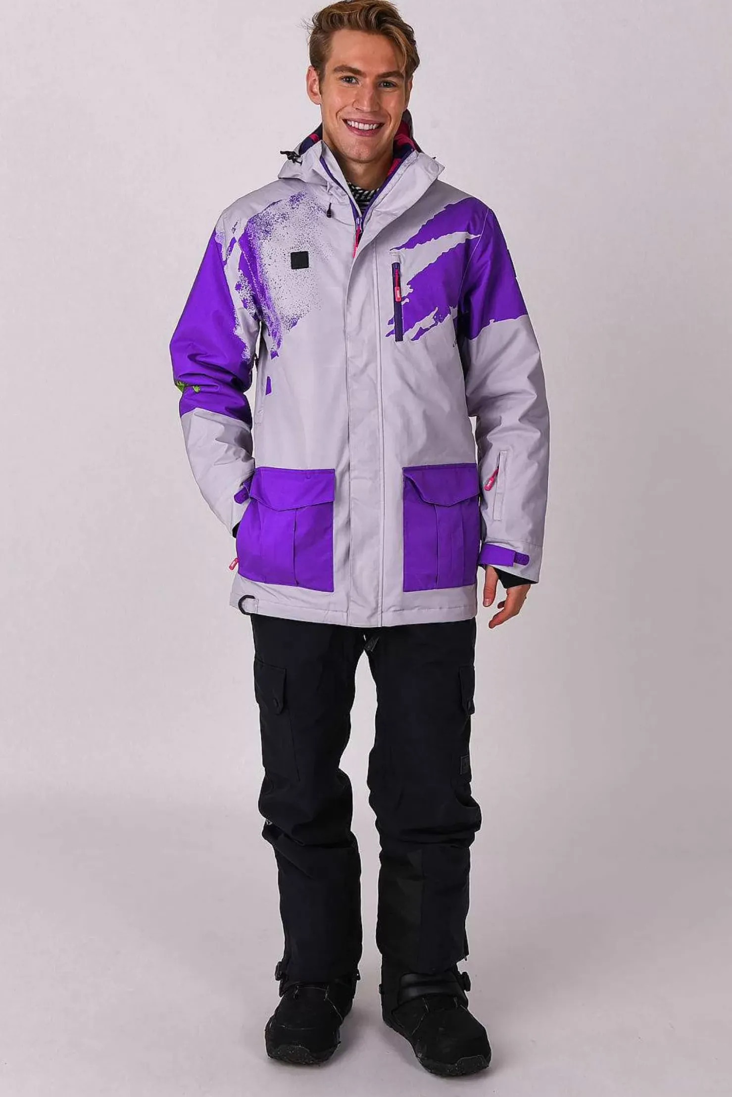 Men OOSC Snow Jackets>Afterparty Jacket Grey & Purple Men'S