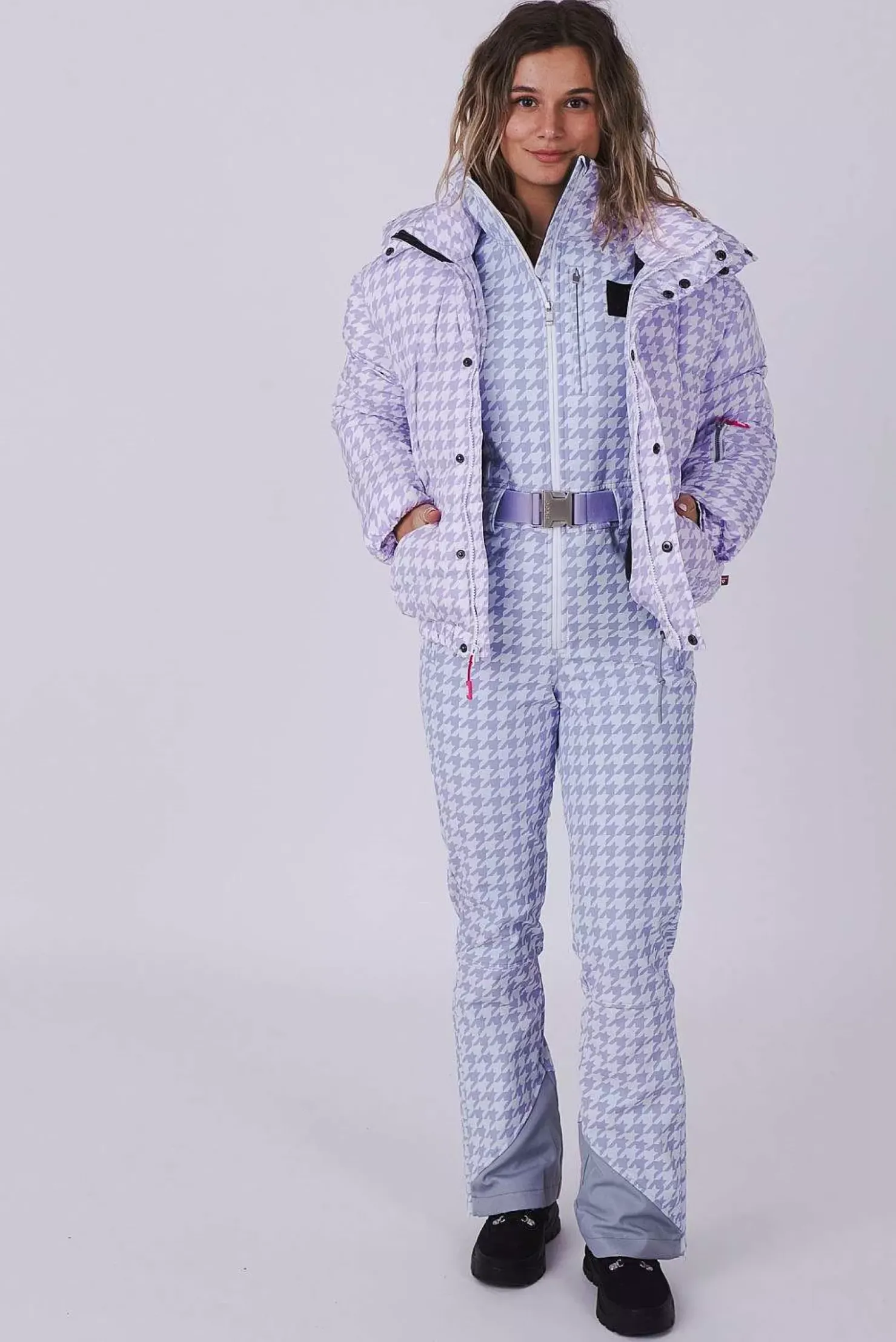 Women OOSC Ski Suits>Chic Ski Suit - Purple Houndstooth
