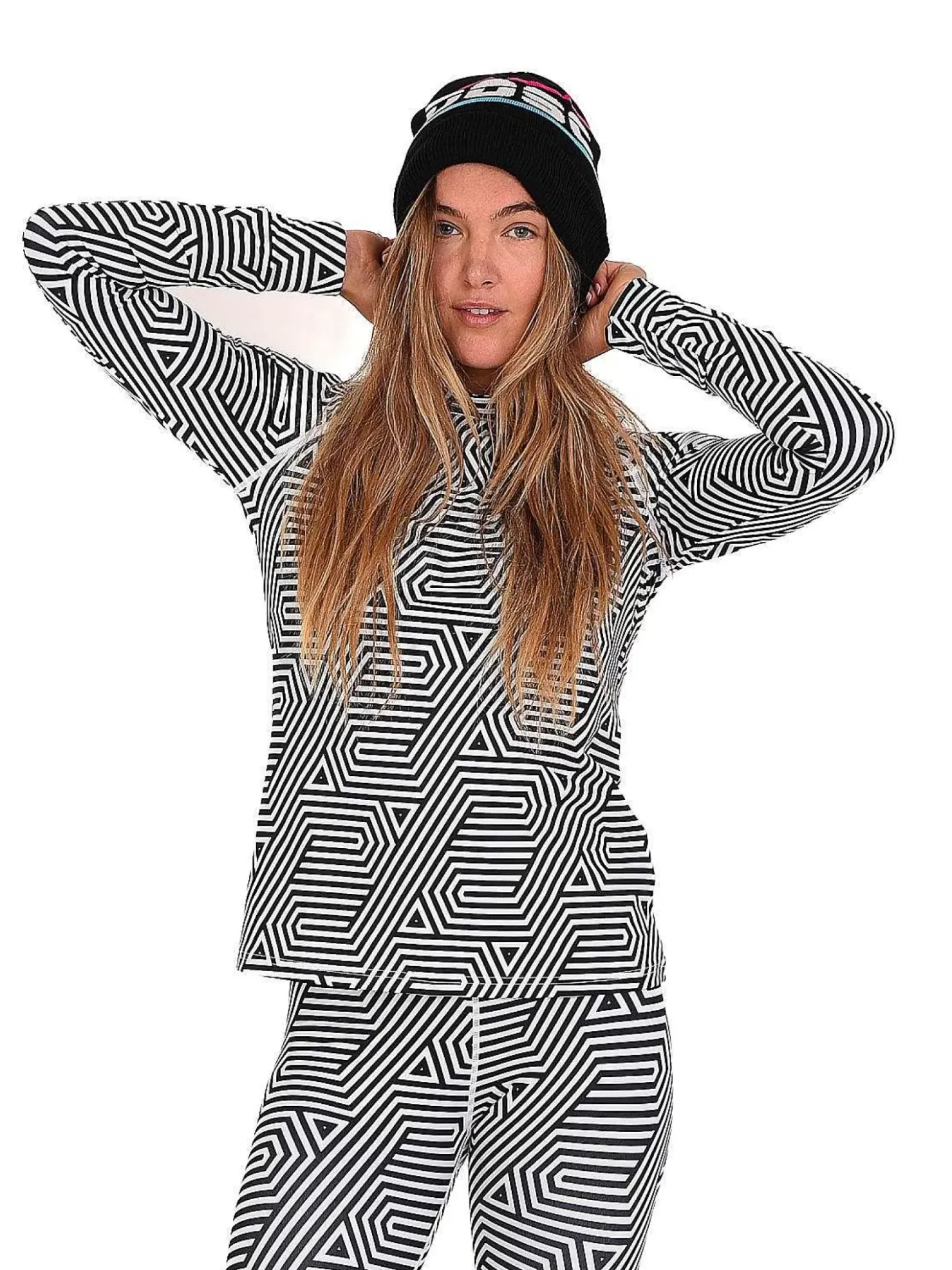 Women OOSC Baselayers>Fall Line Black & White Womens Baselayer Top