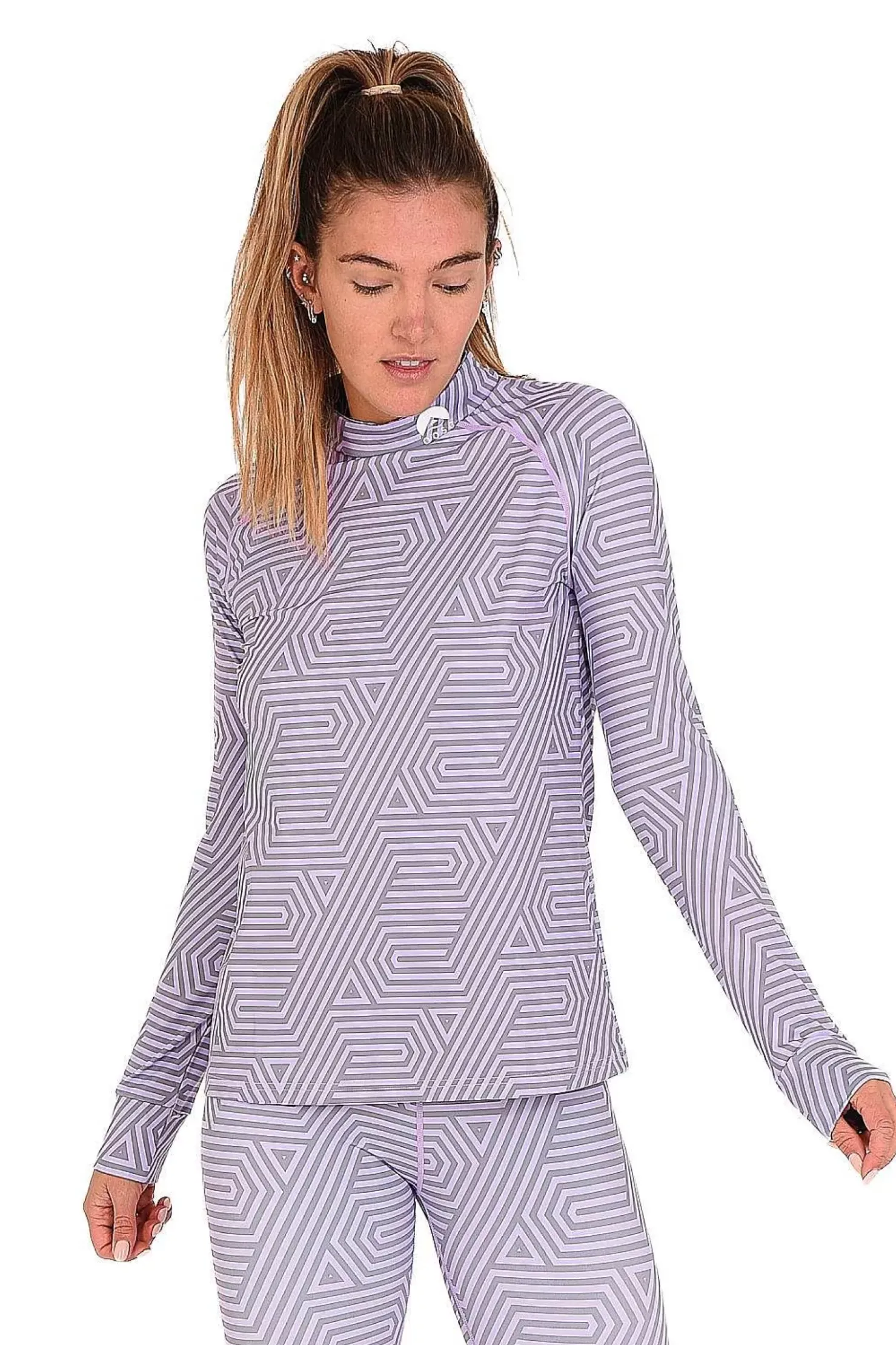 Women OOSC Baselayers>Fall Line Purple & Grey Womens Baselayer Top