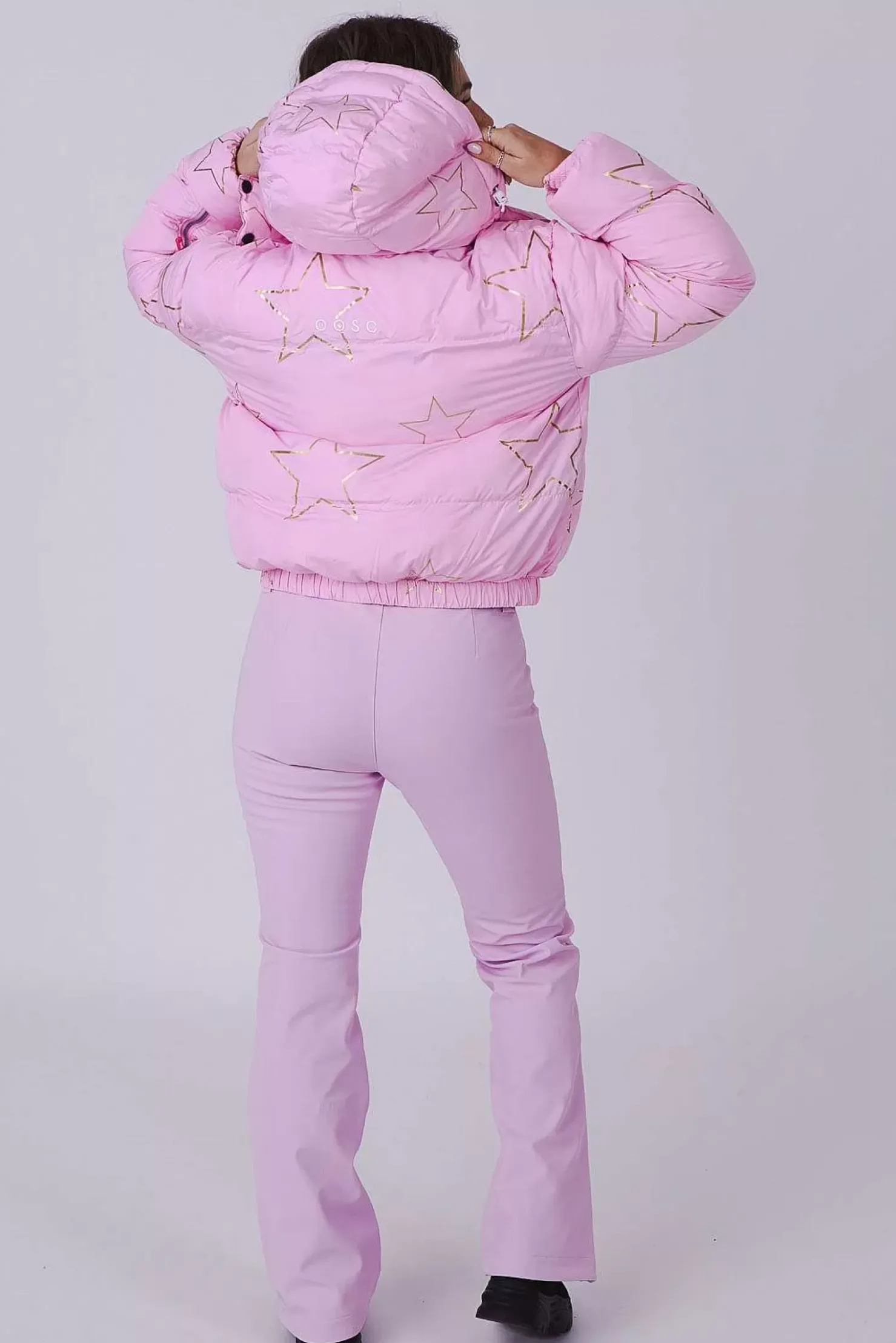 Women OOSC Snow Jackets>Pink With Stars Chic Puffer Jacket