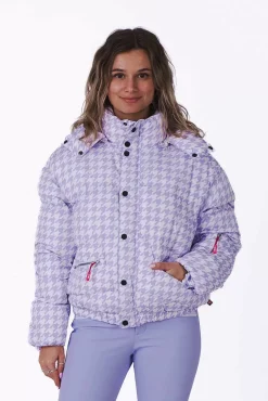 Women OOSC Snow Jackets>Purple Houndstooth Chic Puffer Jacket