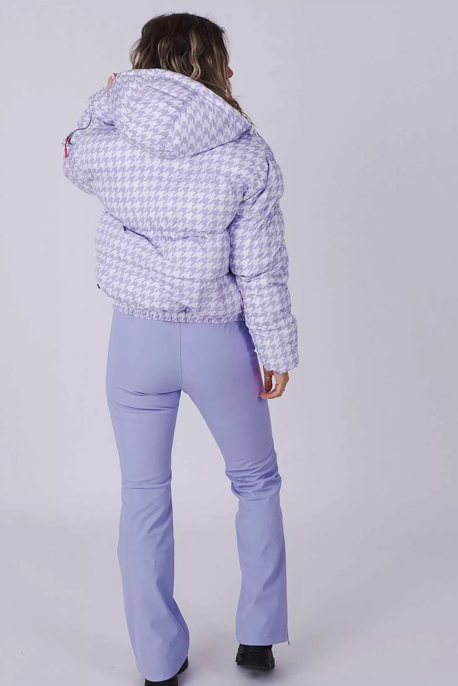 Women OOSC Snow Jackets>Purple Houndstooth Chic Puffer Jacket