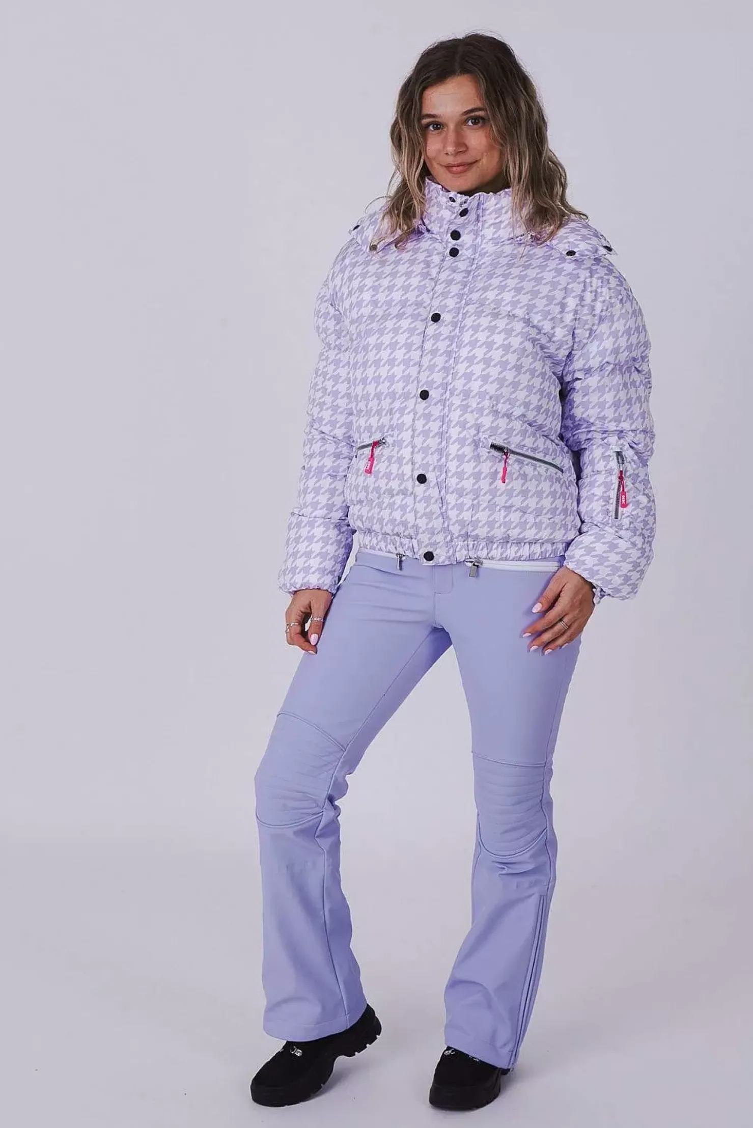 Women OOSC Chic Luxury>Purple Houndstooth Chic Puffer Jacket