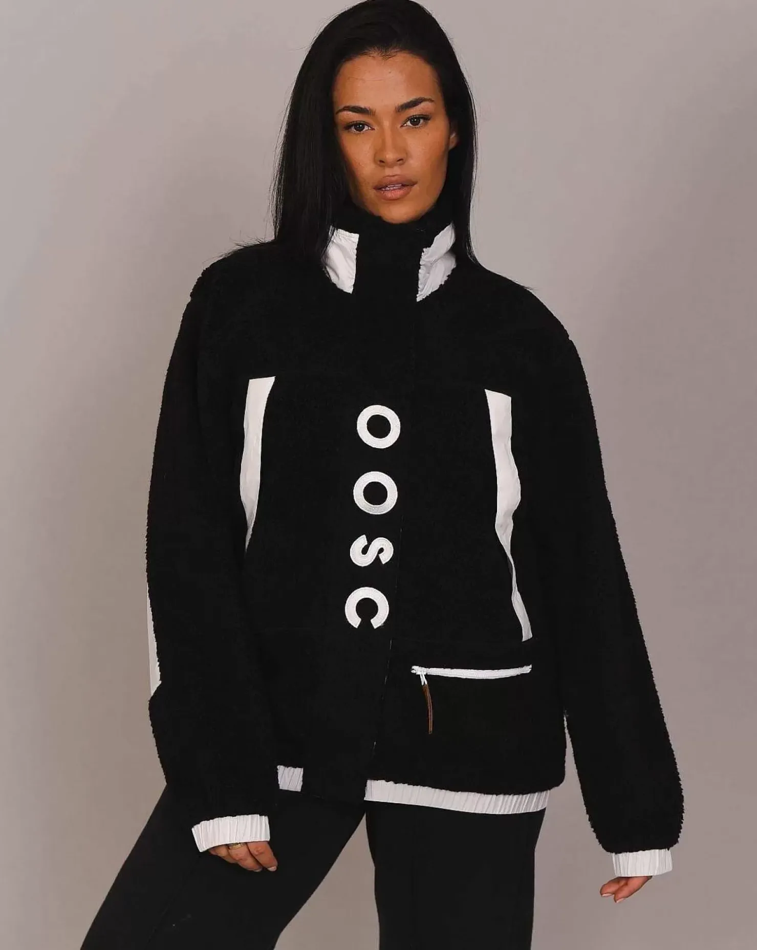 Women OOSC Fleece>Sherpa Fleece Jacket Black / White - Women'S