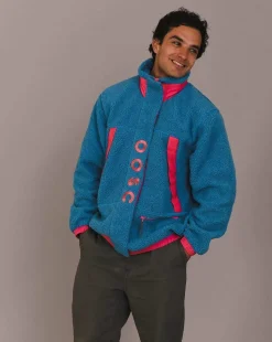 Men OOSC Fleeces>Sherpa Fleece Jacket Blue / Pink - Men'S