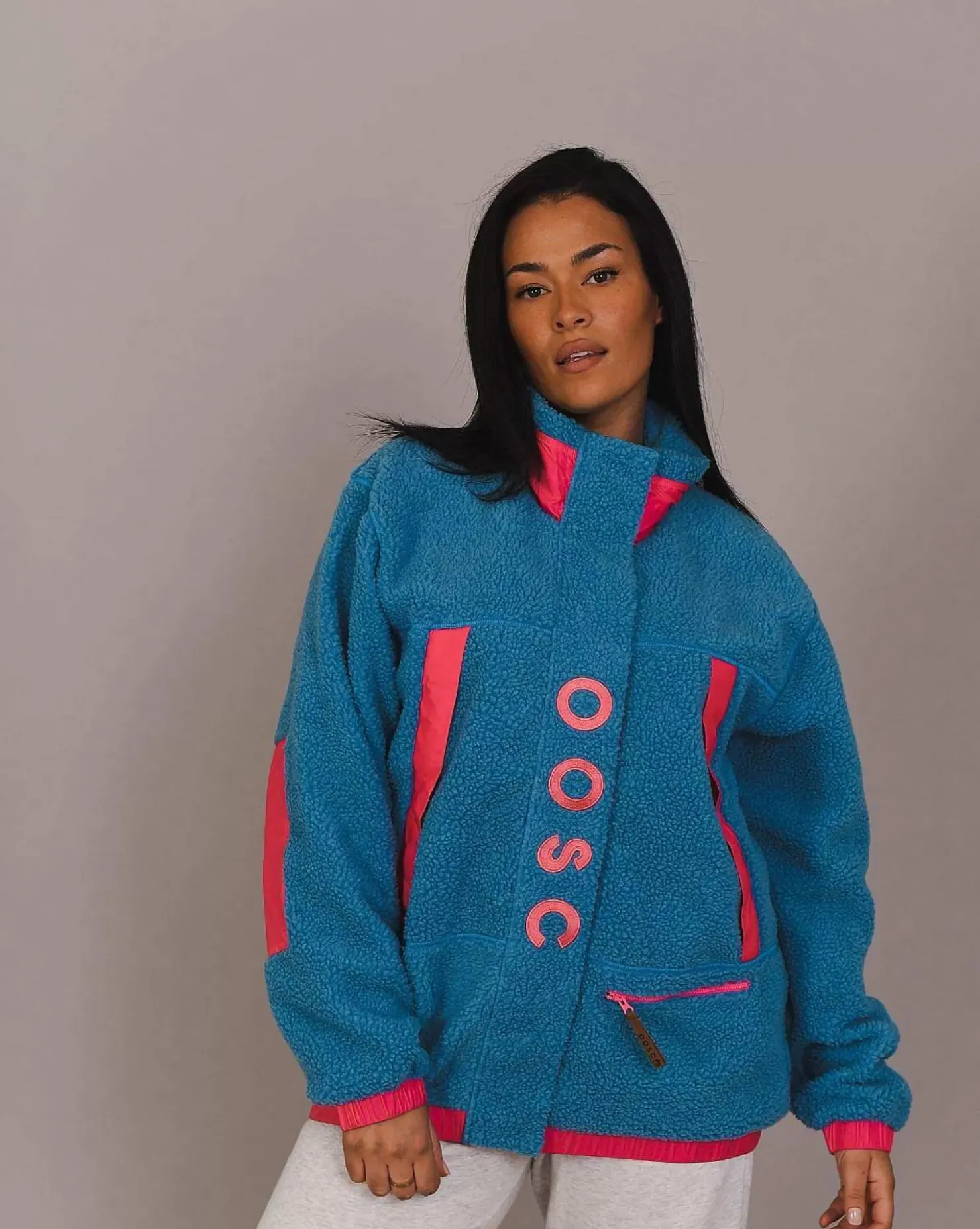 Women OOSC Fleece>Sherpa Fleece Jacket Blue / Pink - Women'S