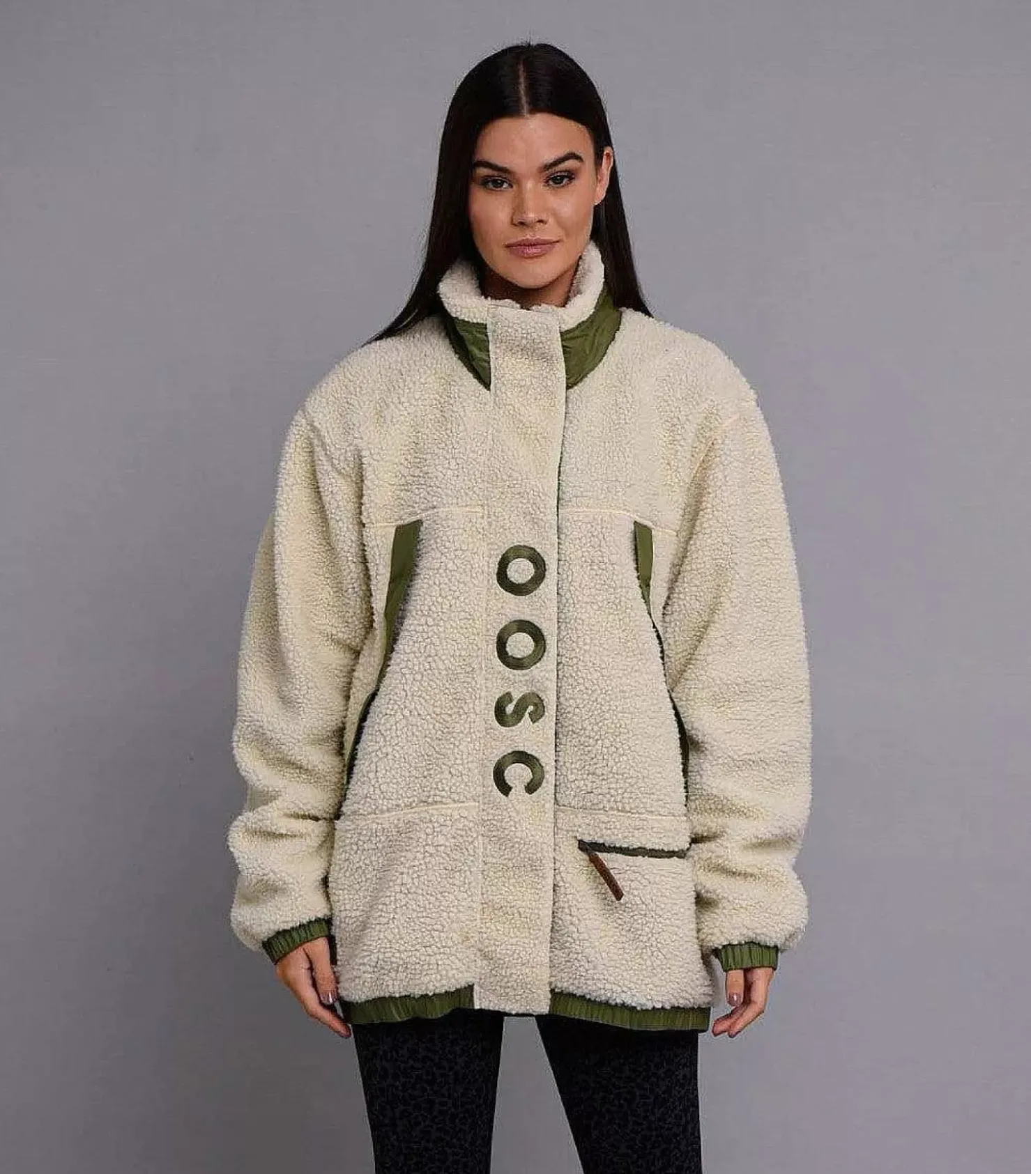 Women OOSC Fleece>Sherpa Fleece Jacket Cream / Khaki - Women'S