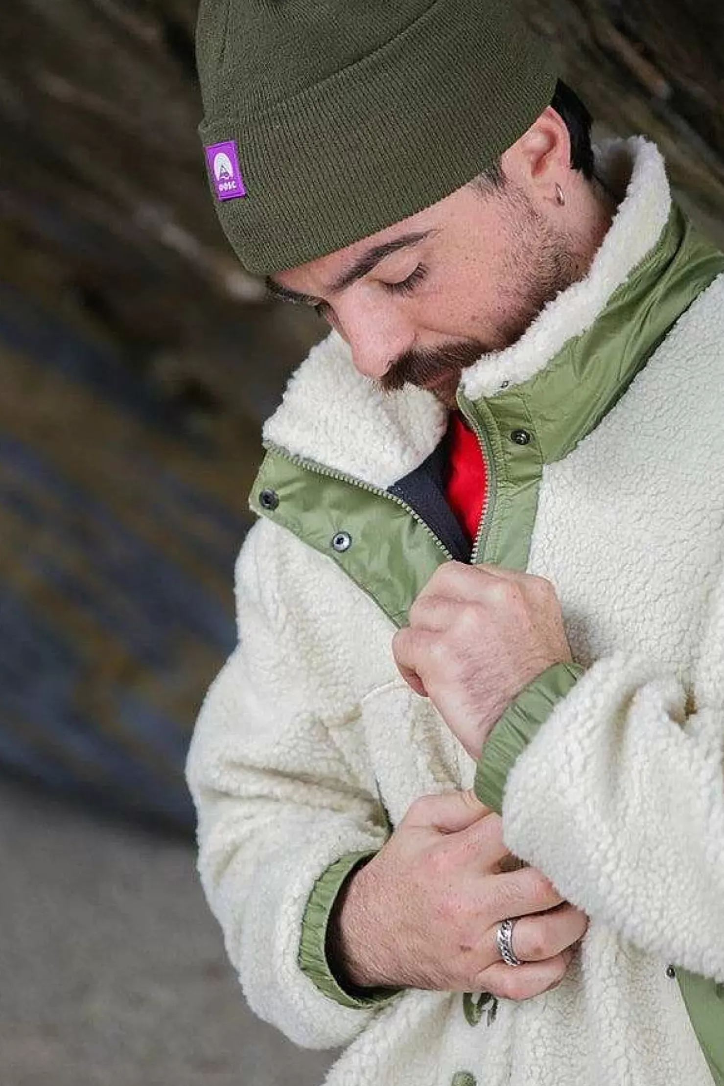 Men OOSC Fleeces>Sherpa Fleece Jacket Cream / Khaki - Men'S