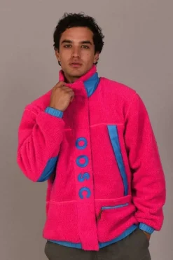 Men OOSC Fleeces>Sherpa Fleece Jacket Pink / Blue - Men'S