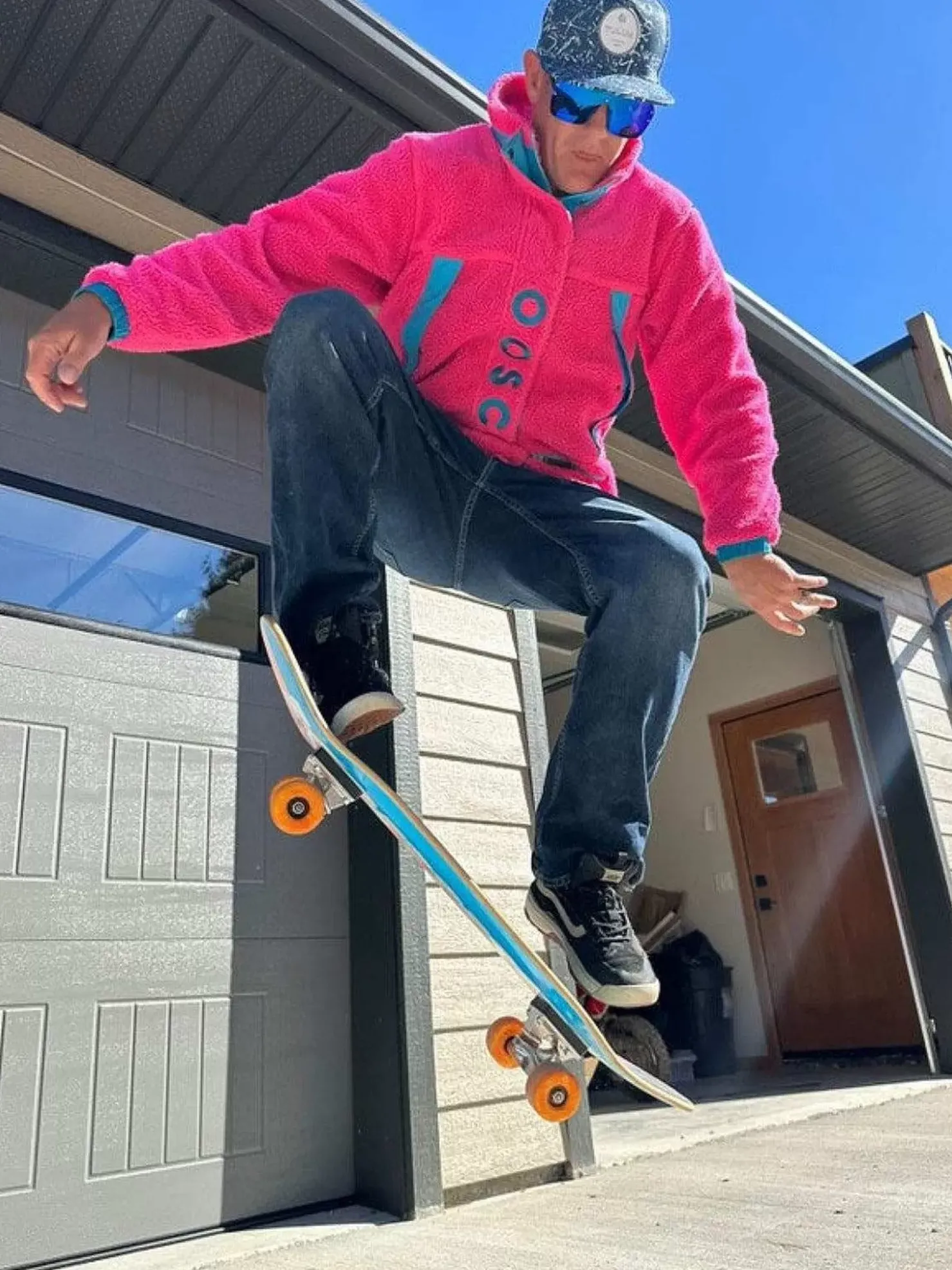 Men OOSC Fleeces>Sherpa Fleece Jacket Pink / Blue - Men'S