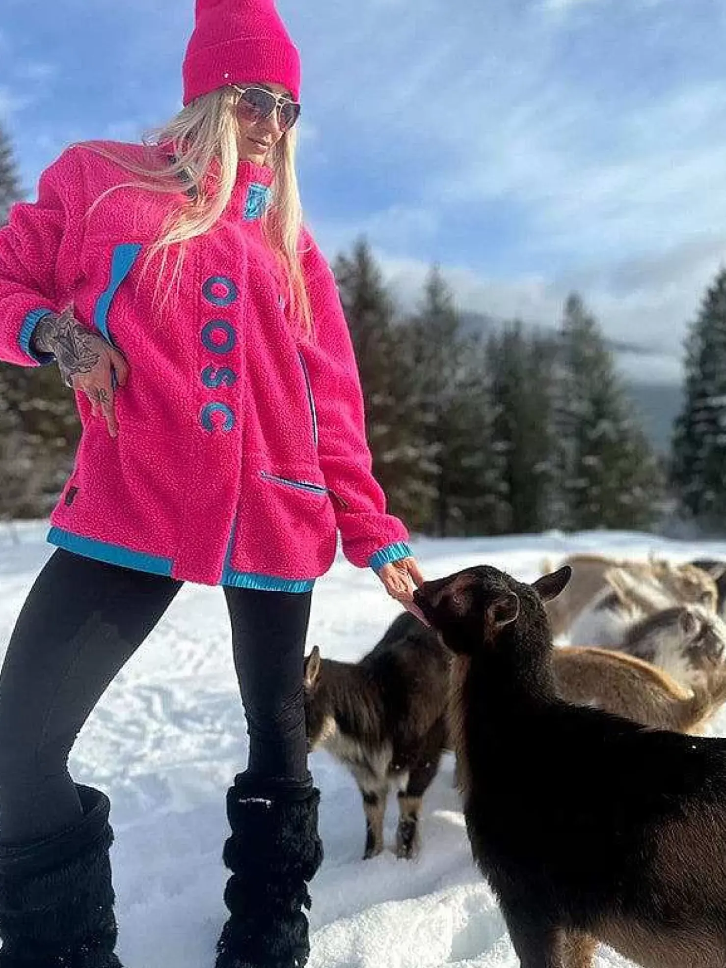 Women OOSC Fleece>Sherpa Fleece Jacket Pink / Blue - Women'S