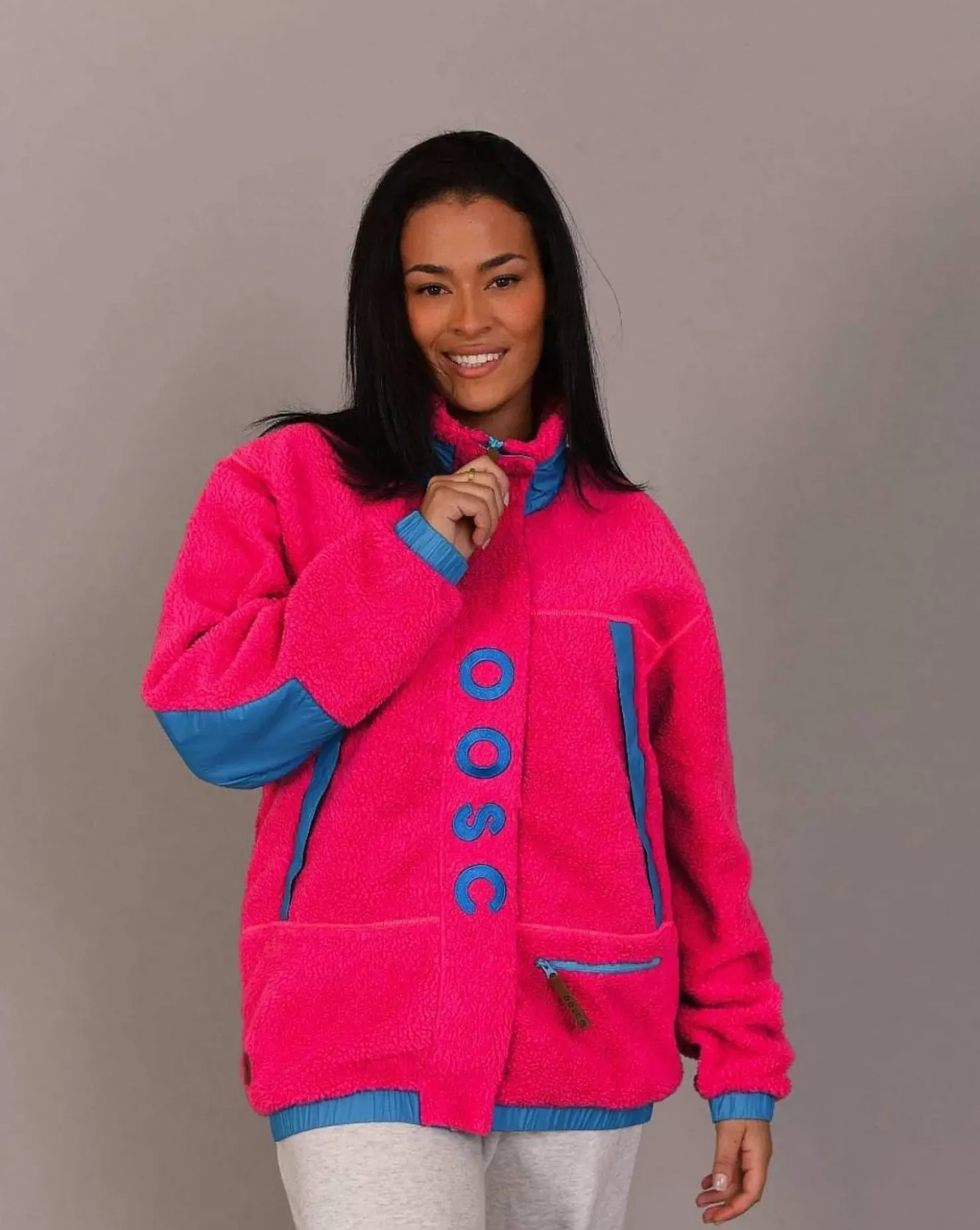 Women OOSC Fleece>Sherpa Fleece Jacket Pink / Blue - Women'S