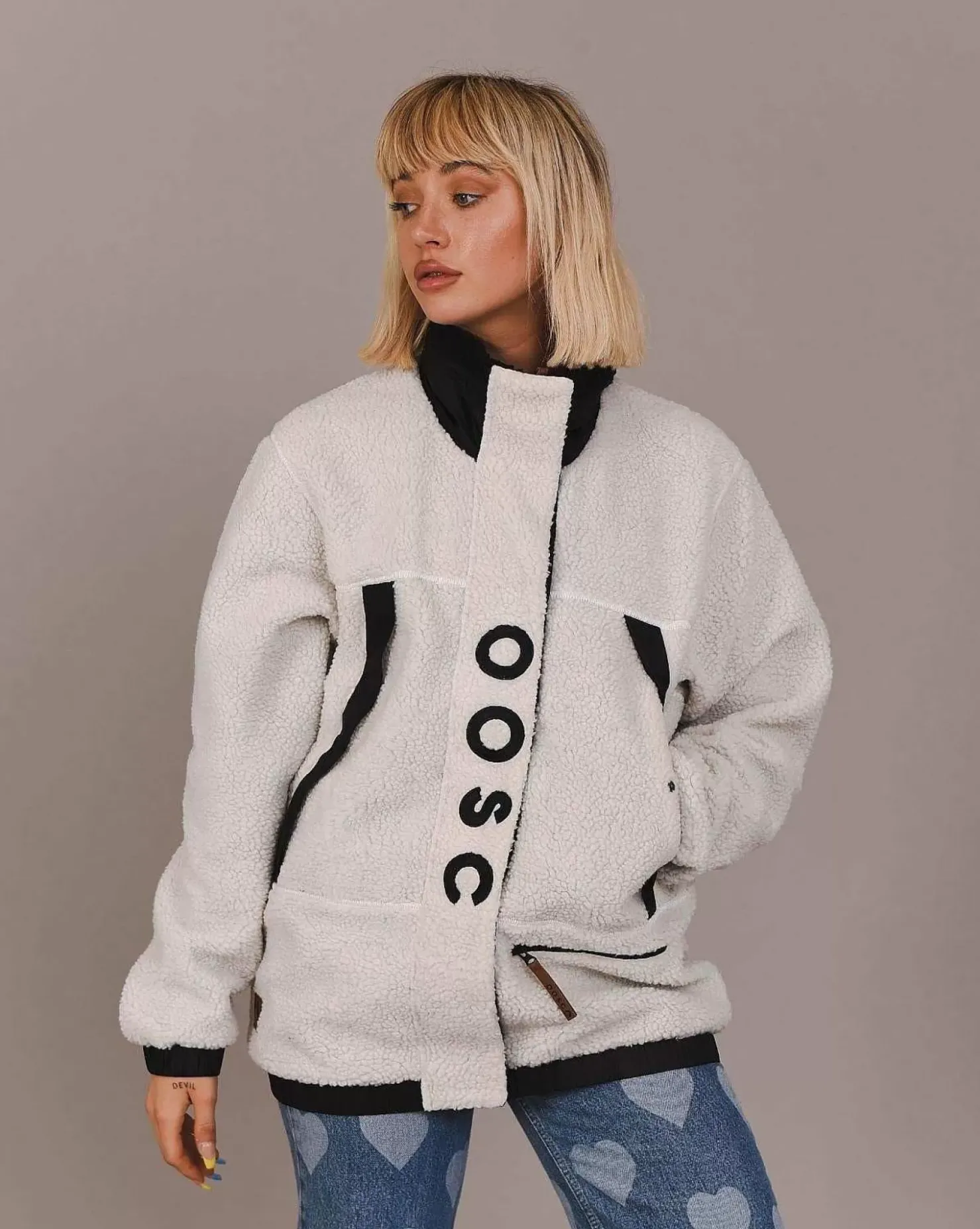 Women OOSC Fleece>Sherpa Fleece Jacket White / Black - Women'S