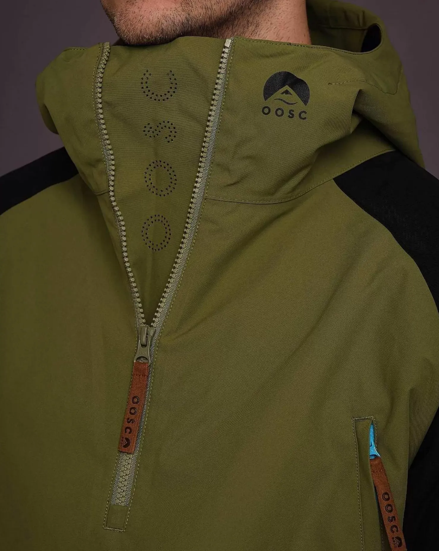 Men OOSC Snow Jackets>Snow Park Overhead Jacket - Orange & Khaki
