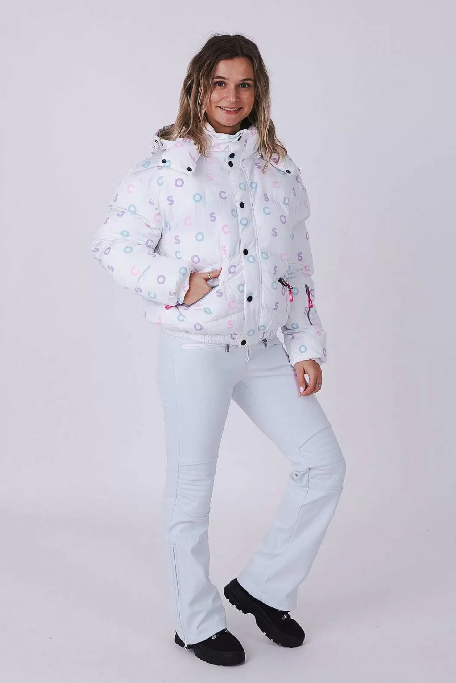 Women OOSC Snow Jackets>White Print Chic Puffer Jacket