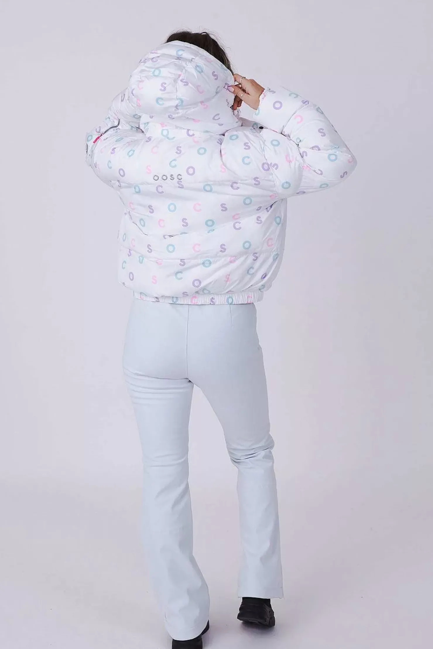 Women OOSC Snow Jackets>White Print Chic Puffer Jacket