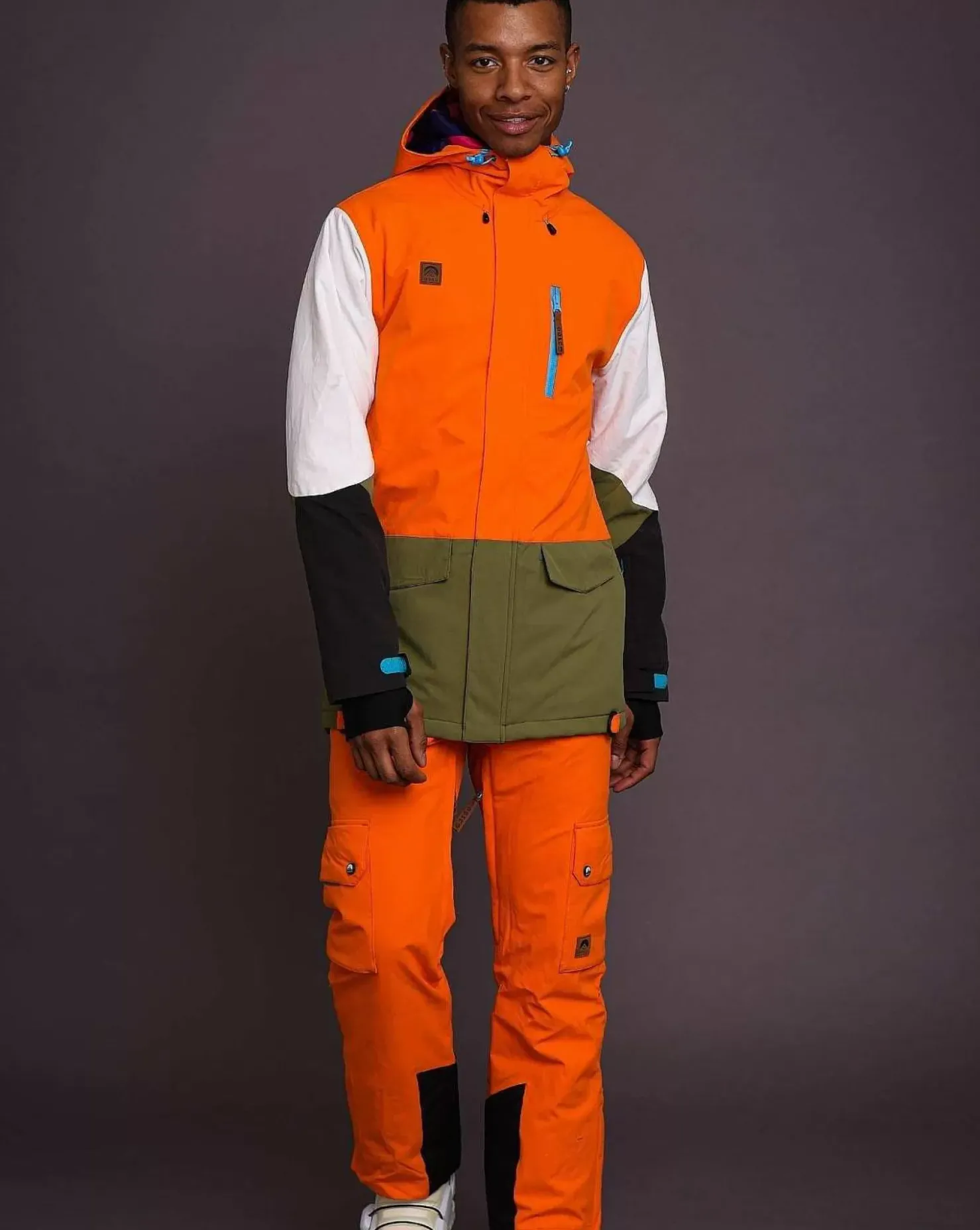 Men OOSC Snow Jackets>Yeh Man Men'S Ski & Snowboard Jacket - Orange, Khaki & White